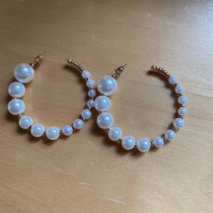 🤍Large Pearl hoop earrings🤍